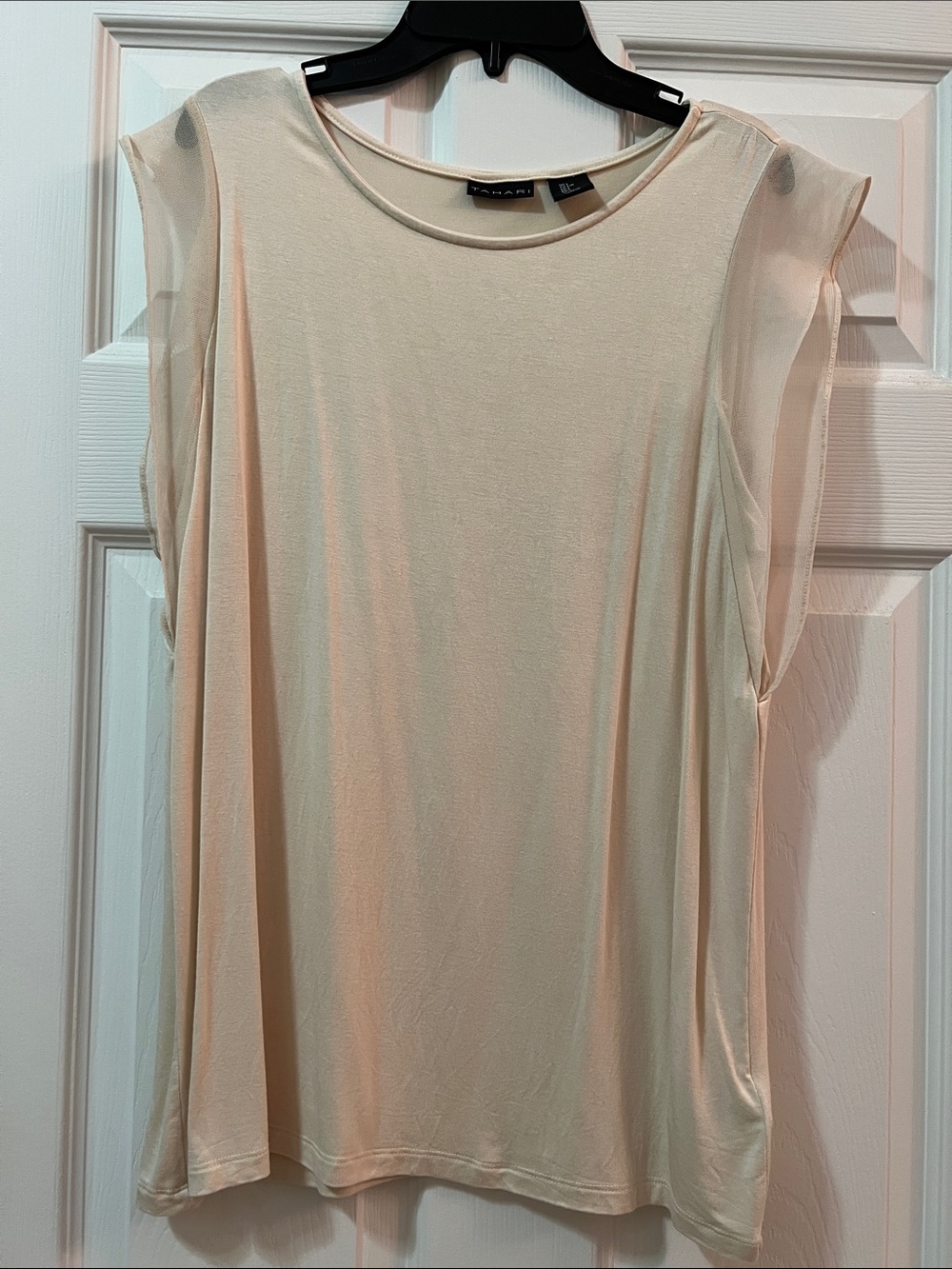 Tahari Cream Sleeveless Sheer-Trim Tank